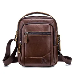 Top Layer Cowhide Men's Bag Retro Style Vertical Square Bag - Brown - View 1