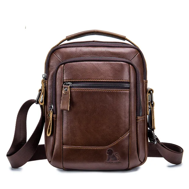 Top Layer Cowhide Men's Bag Retro Style Vertical Square Bag Brown - Shop at LoveMi