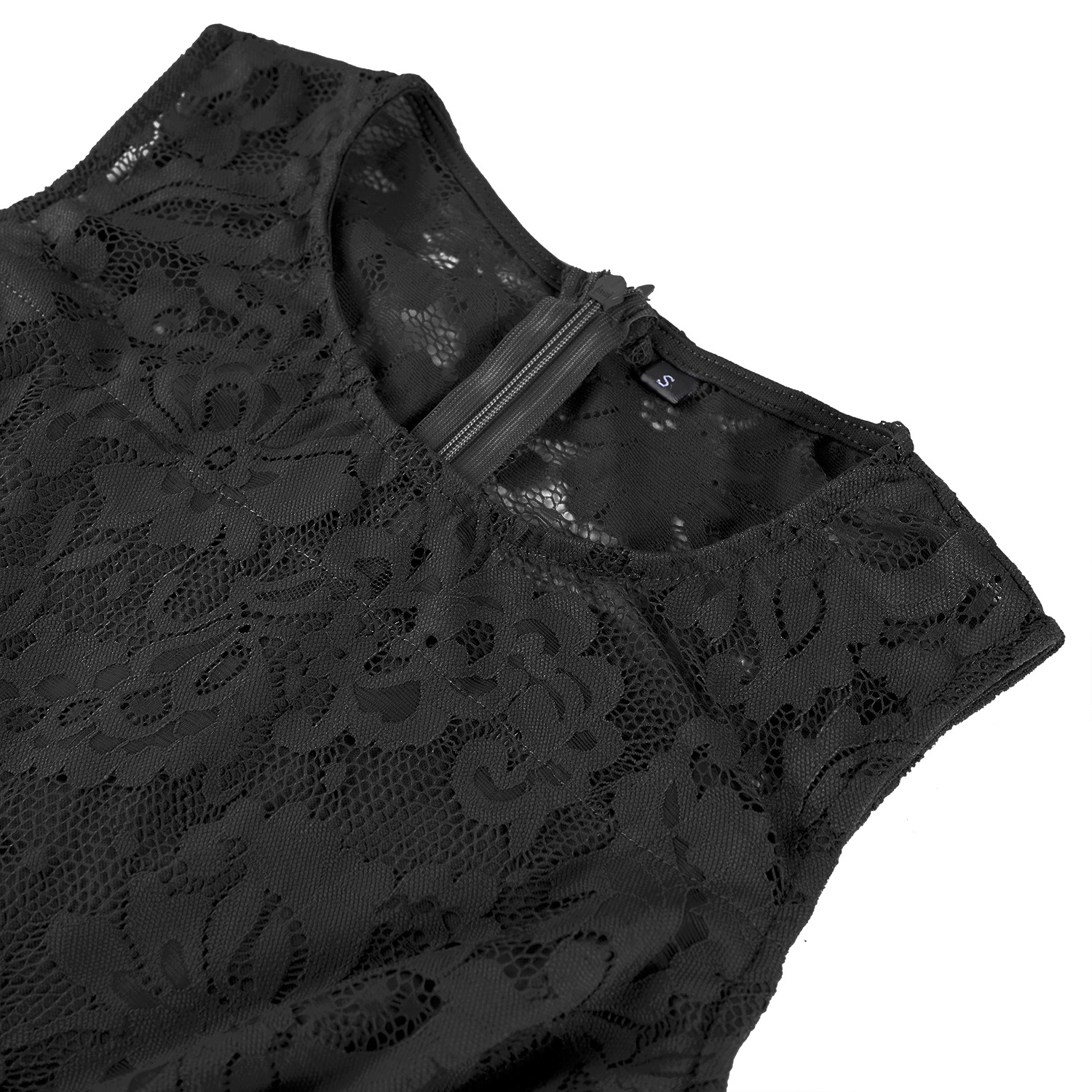 New Round Neck Sleeveless High-Low Lace Dress