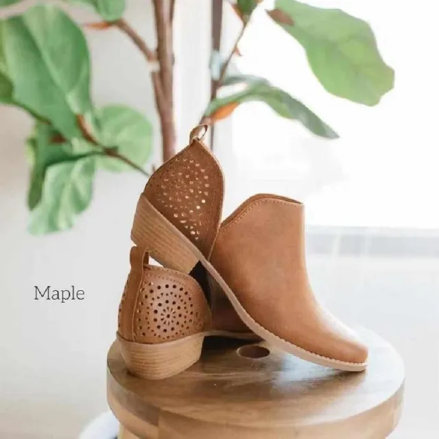 Women Shoes Retro Mesh Ankle Square Heels Boots Female Slip On Mid Heels Casual Botas Brown - Shop at LoveMi