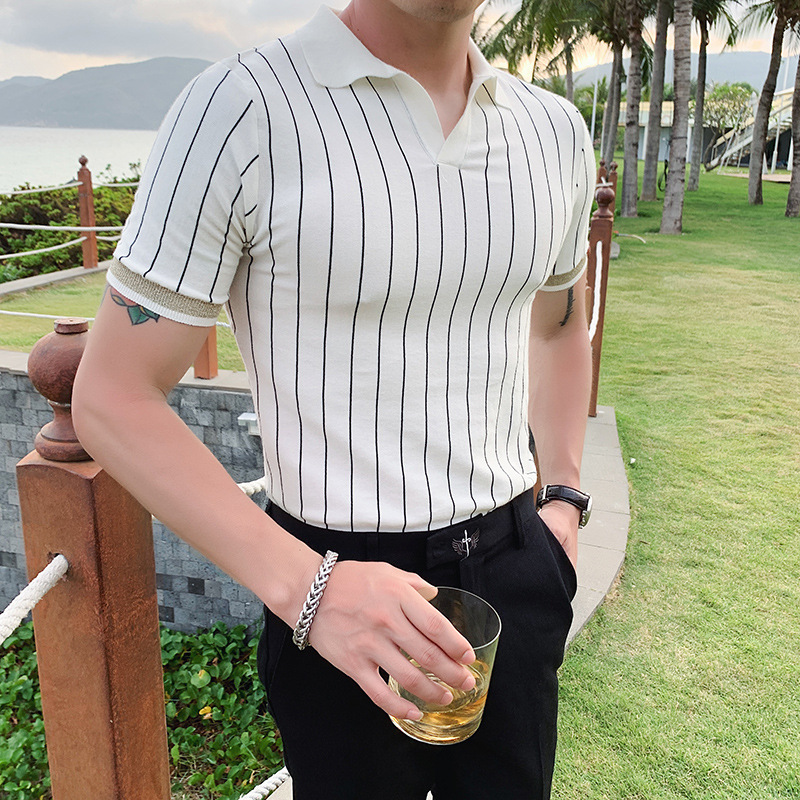 Fashion Knitted Polo Shirt British Slim Ice Silk Shirt