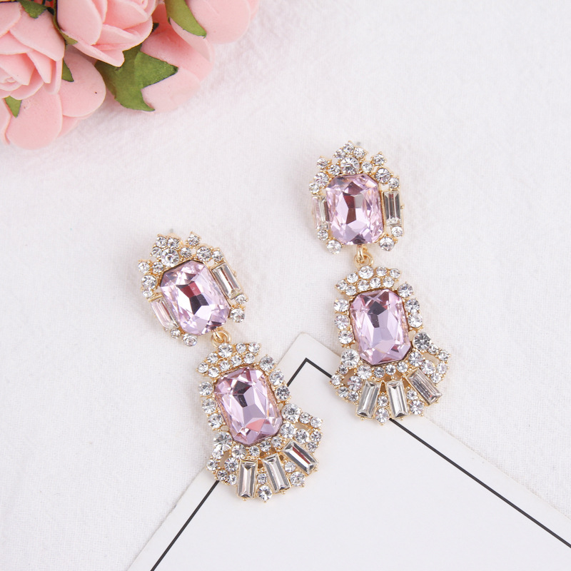 Pink Sweet Girl Full Of Diamond Earrings