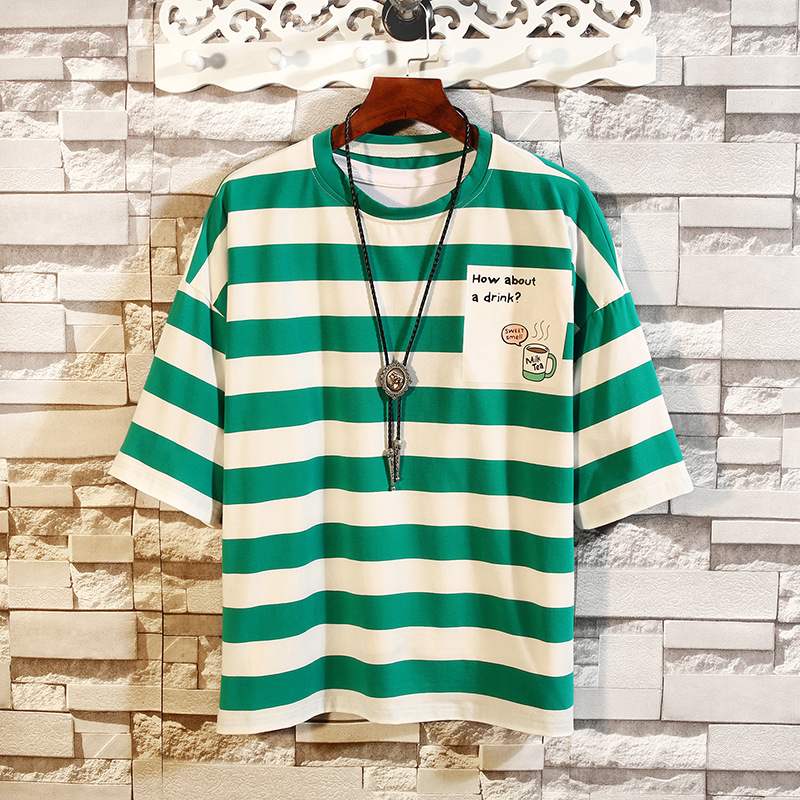 Loose Plus Size Striped Short Sleeve Top Men's Casual Half Sleeve