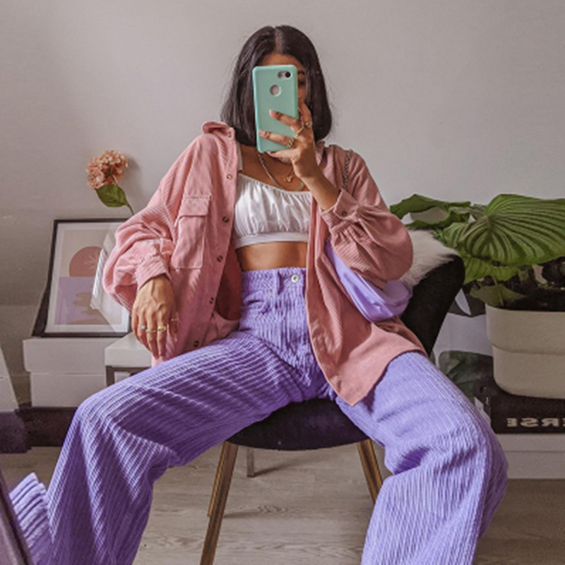 Title 2, American Retro Taro Purple Corduroy Casual Trou...