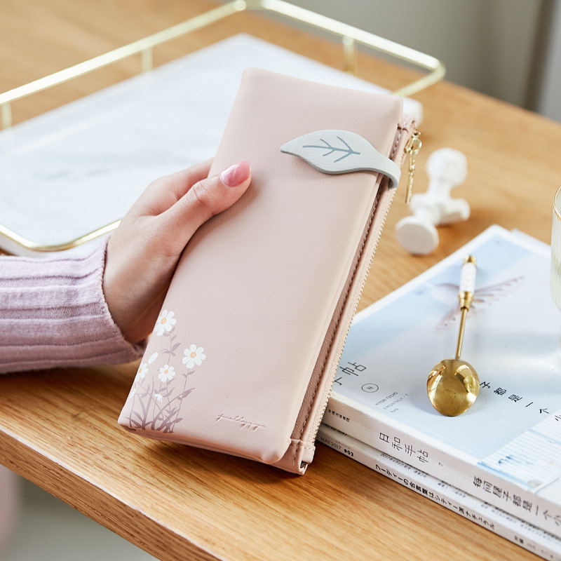 Printed Ladies Long Wallet Large Capacity Folding PU Female Hand Bag