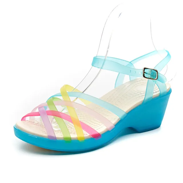 Color Striped High Heel All match Soft Summer Sandals Blue - Shop at LoveMi