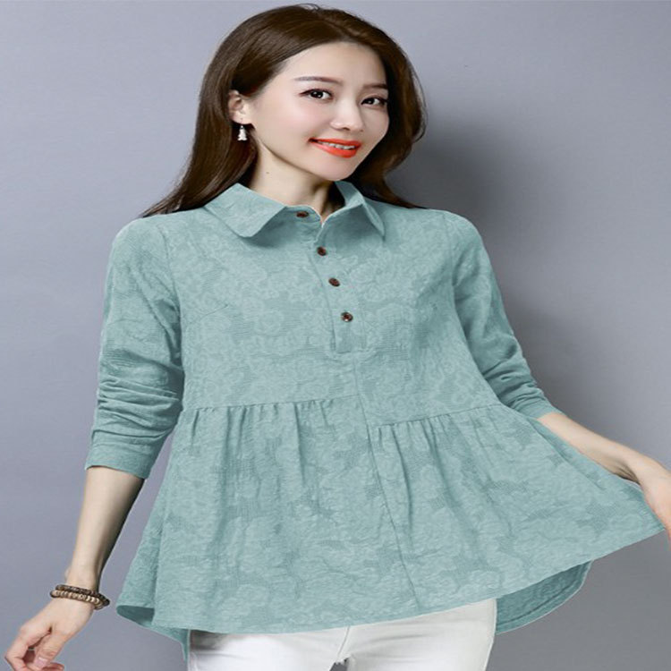 Women's Cotton And Linen Blouse Women Korean Style Loose Solid Color Large Size Linen Long Sleeves