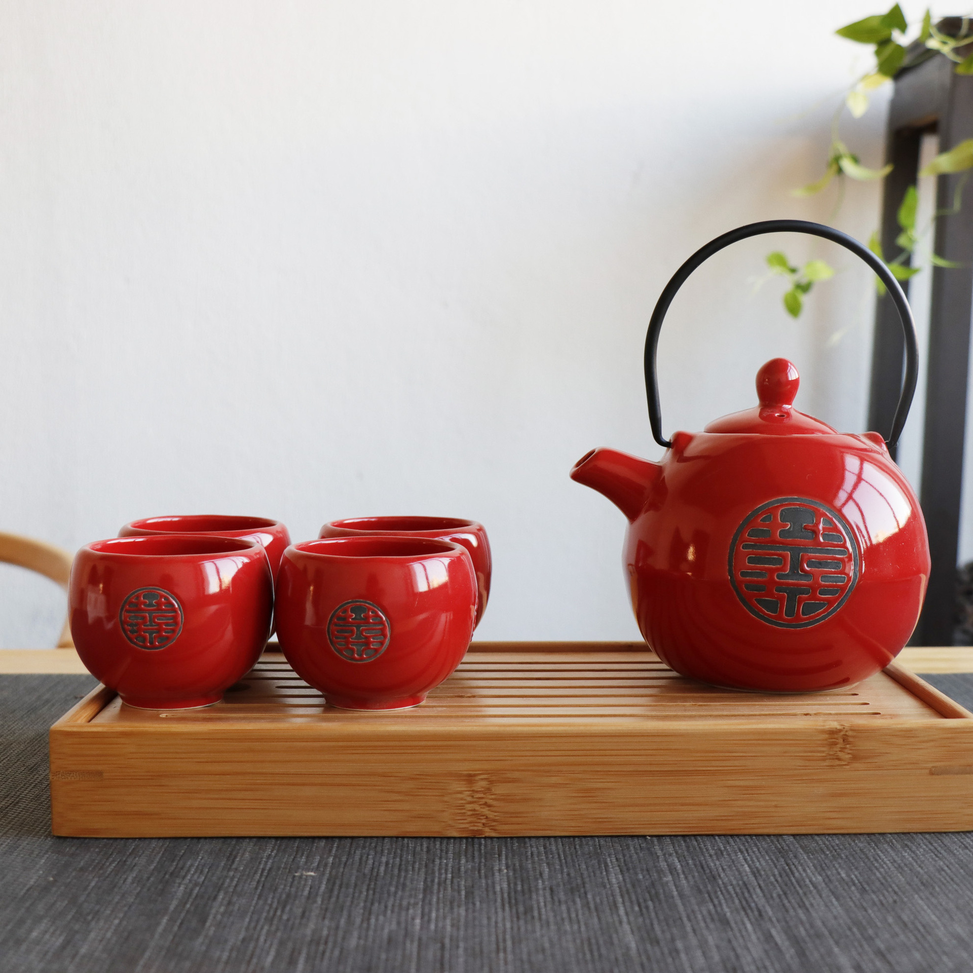 China Red Large Capacity Household Ceramic Tea Set