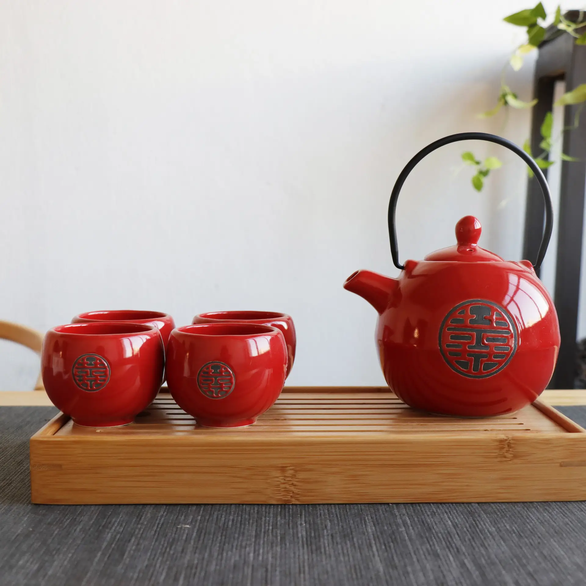China Red Large Capacity Household Ceramic Tea Set