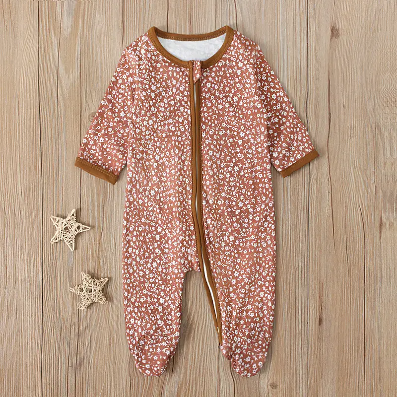 Baby Floral Footed Jumpsuit Long Sleeve Cotton Romper