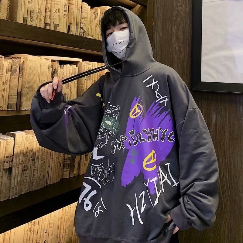 Hip-hop Printed Loose Long-sleeved Hooded Sweater Men