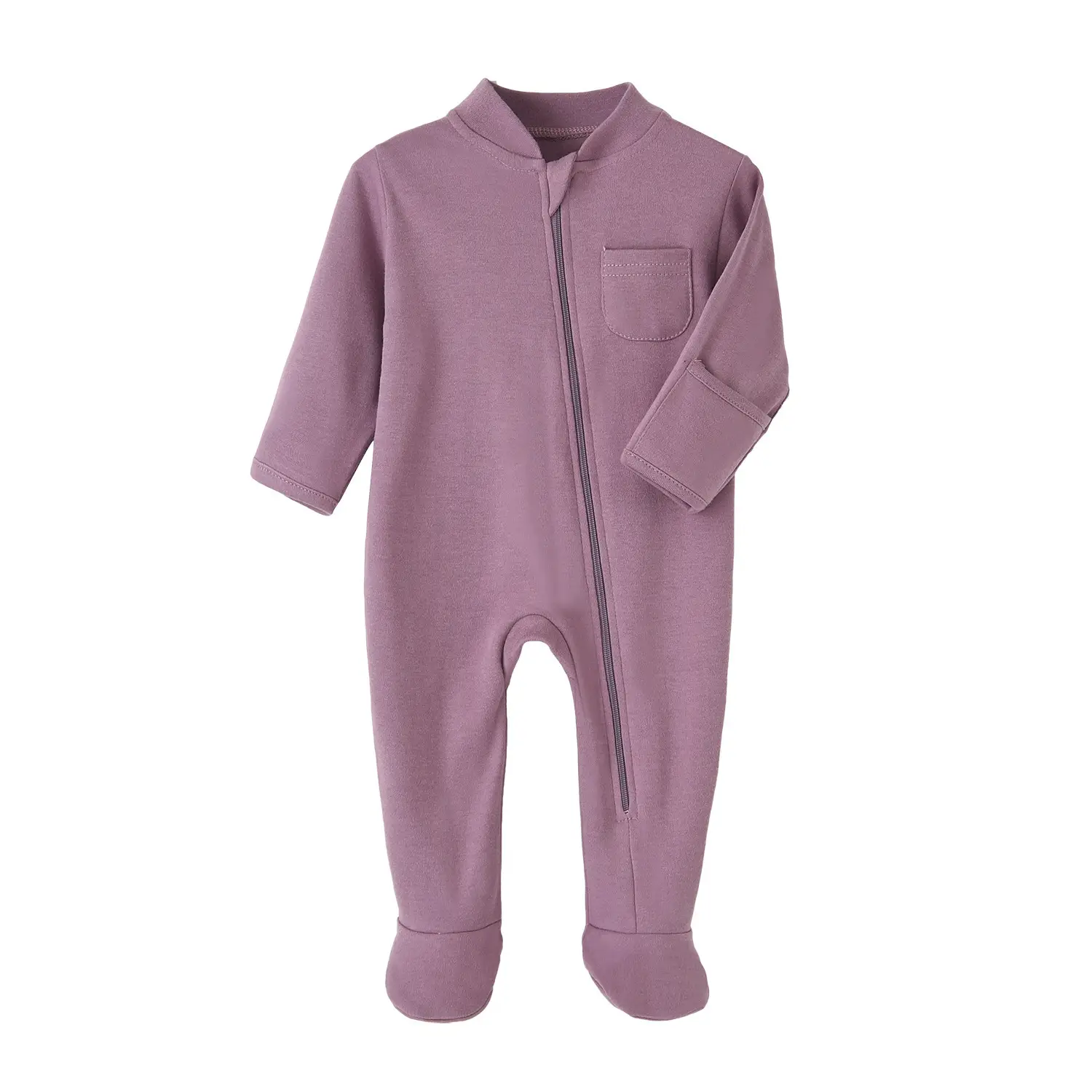 Solid Cotton Long Sleeve Zipper Baby Onesie