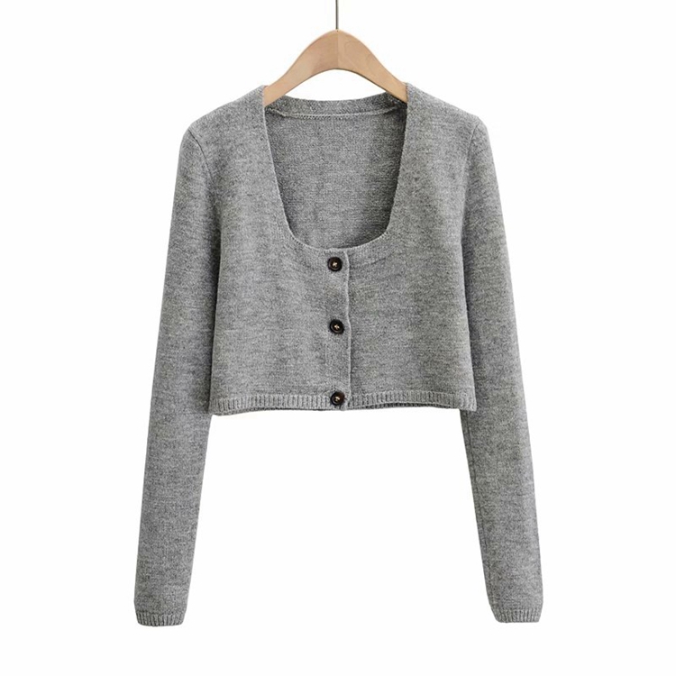 New Square Neck Short Knitted Cardigan And Stretch Slim Fit Suspender Dress Suit