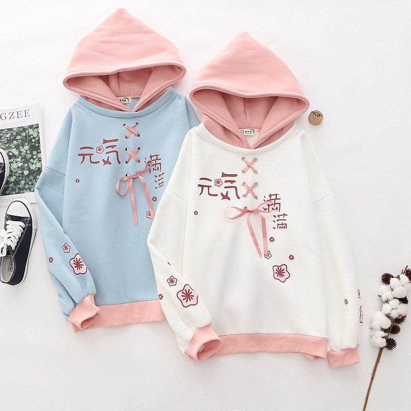 Winter Clothes New Small Fresh Hooded Plus Fleece Warm Sweater Girl Student Jacket