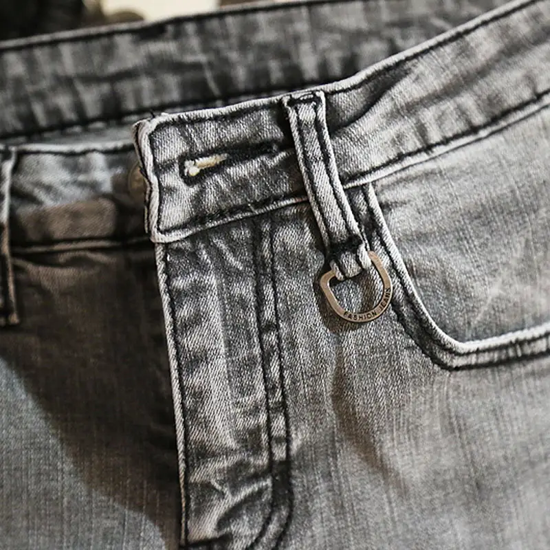 Smoky Gray Ripped Holes Fashion Trendy Warm Men Wear Pants With Small Feet