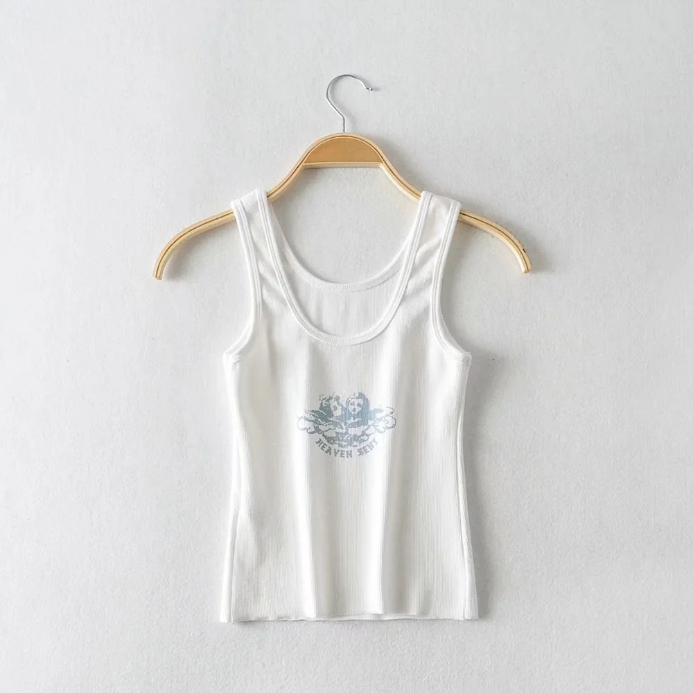 Little Angel Print Tight Sling Short Top