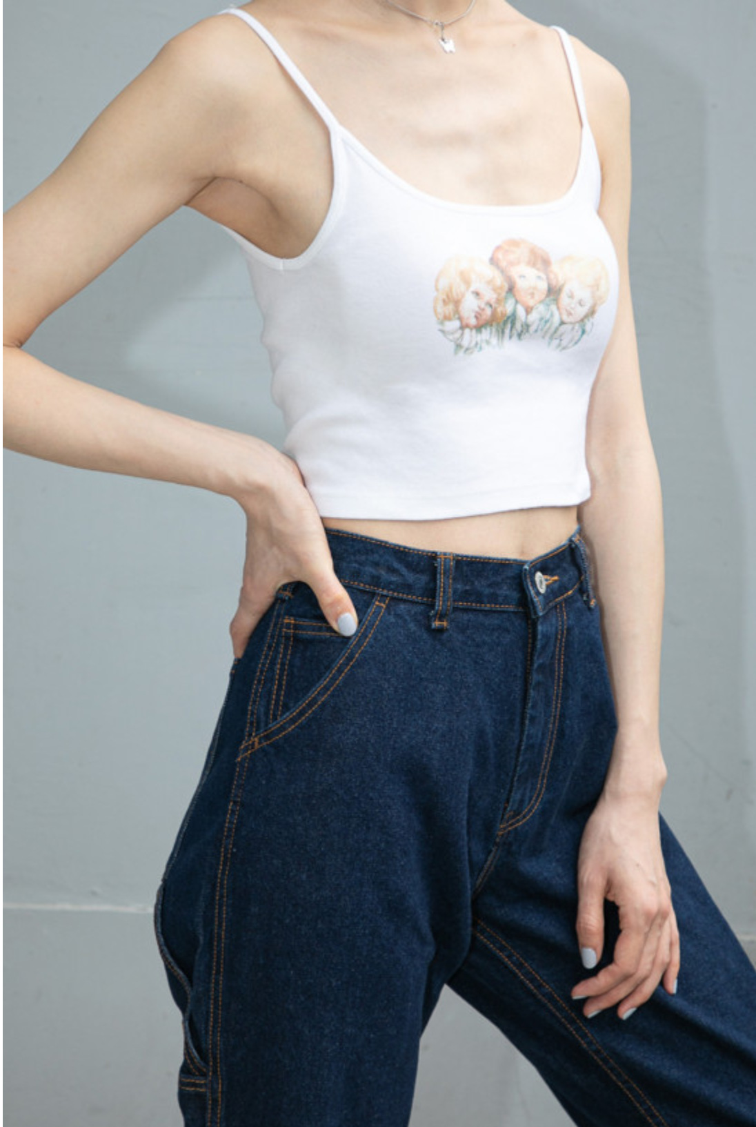 All-match Slim-fit Angel Print Camisole