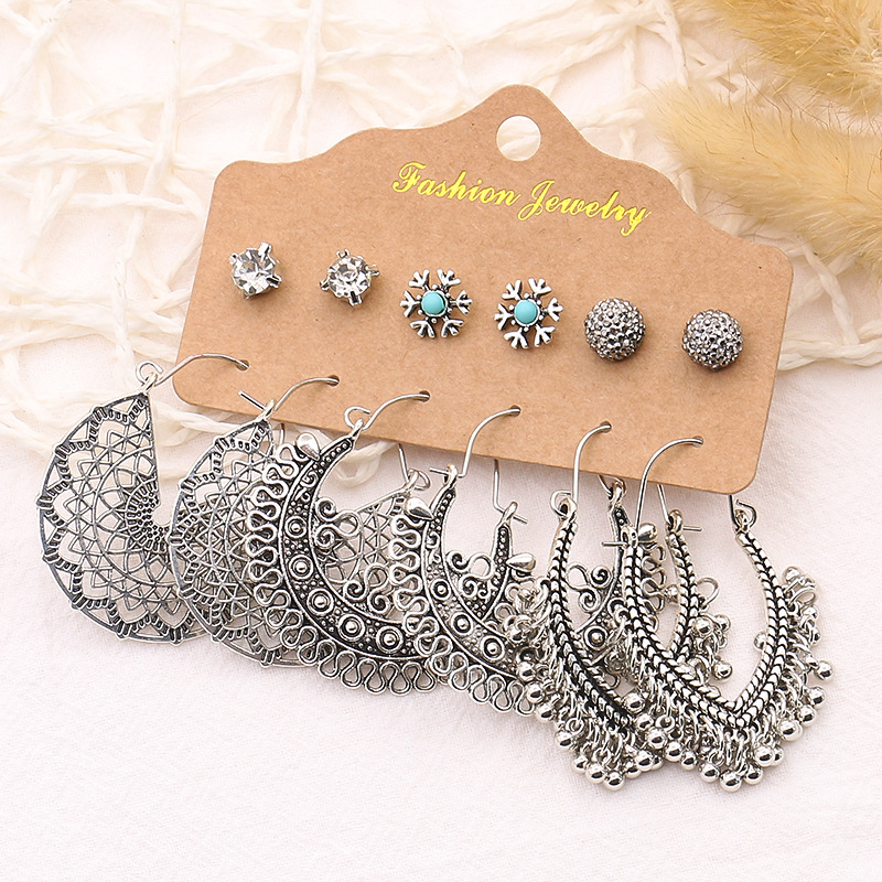 6-piece Earrings Leaf Wings Geometric Tassel Earrings Fashion Earrings