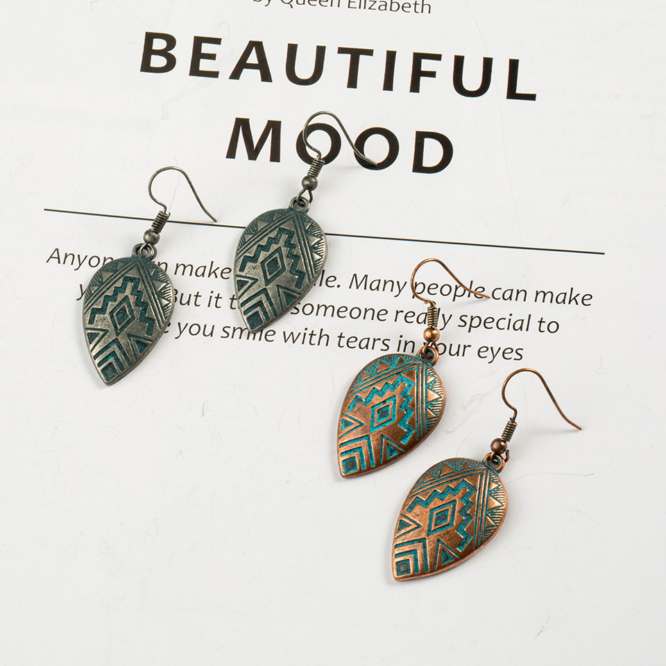 Vintage Old Love Drop Carved Pattern Alloy Earrings