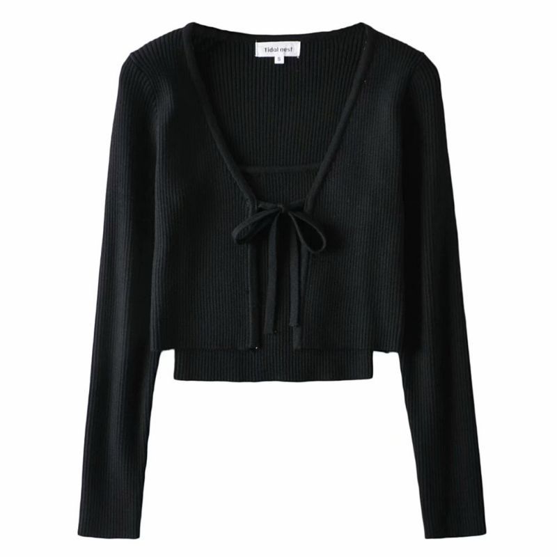 V-Neck Long-Sleeved Bow Tie Two-Piece Slim Vest