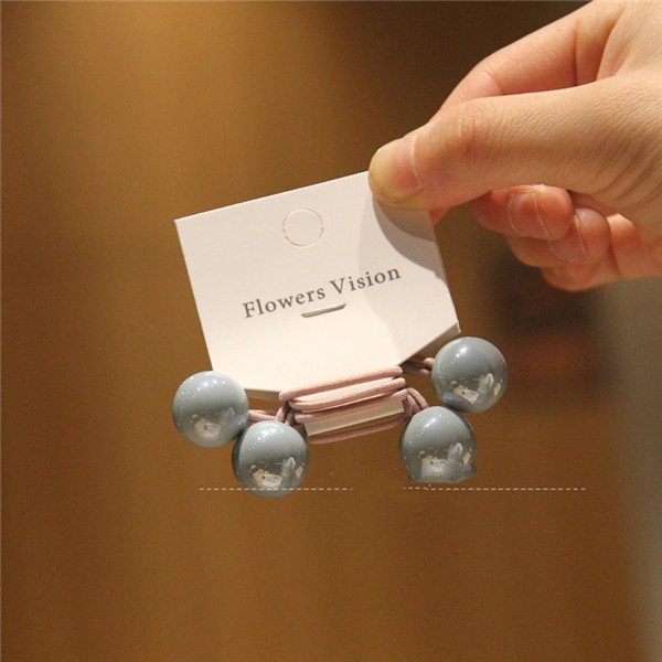 Double Headed Bead Rubber Band Acrylic Hair Tie Dark Grey - Shop at LoveMi