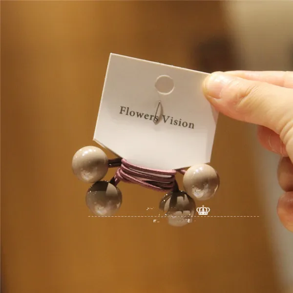 Double Headed Bead Rubber Band Acrylic Hair Tie Coffee - Shop at LoveMi