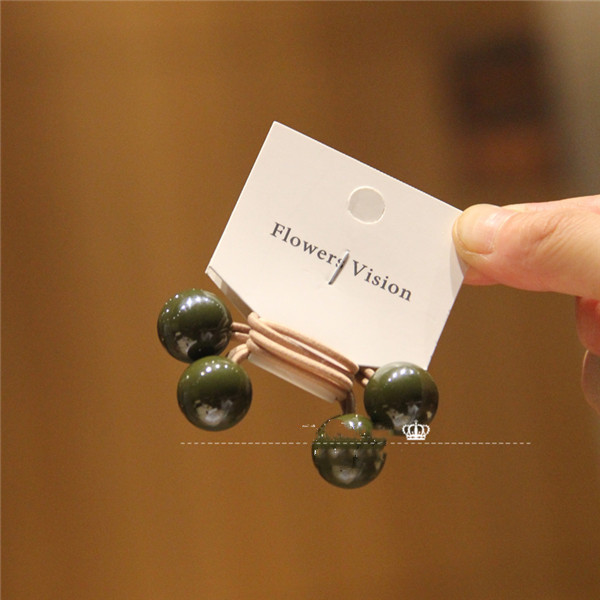 Double Headed Bead Rubber Band Acrylic Hair Tie Green - Shop at LoveMi