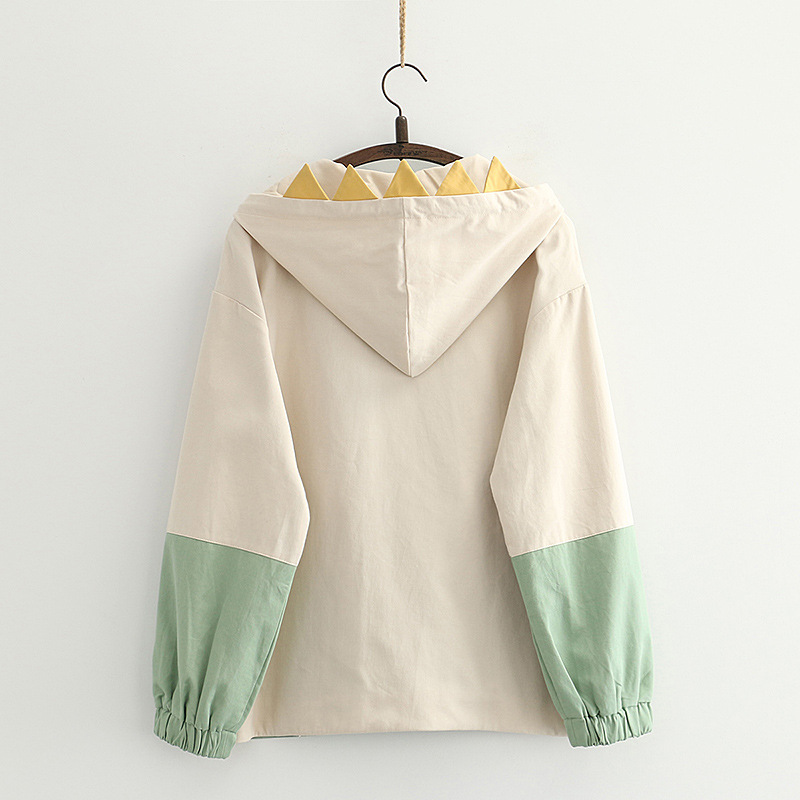 Harajuku Style Dinosaur Embroidered Hooded Jacket