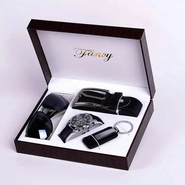 Men's Gift High-End Watch Fashion Sunglasses Keychain 4 Piece Set