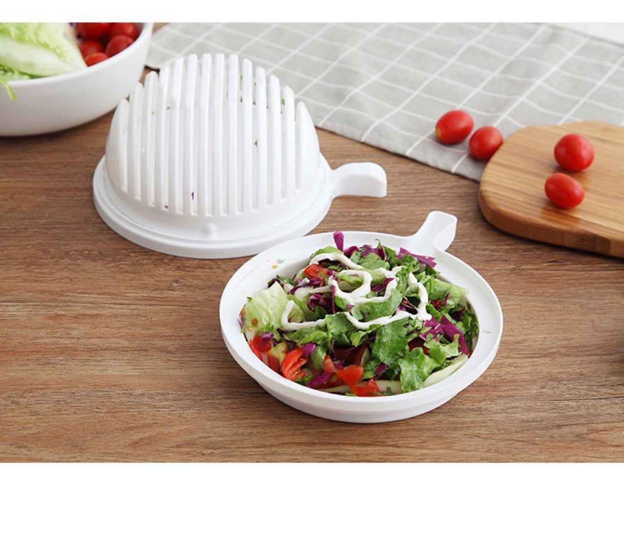 Title 2, Salad Cutter Fruit Salad Cutting Bowl