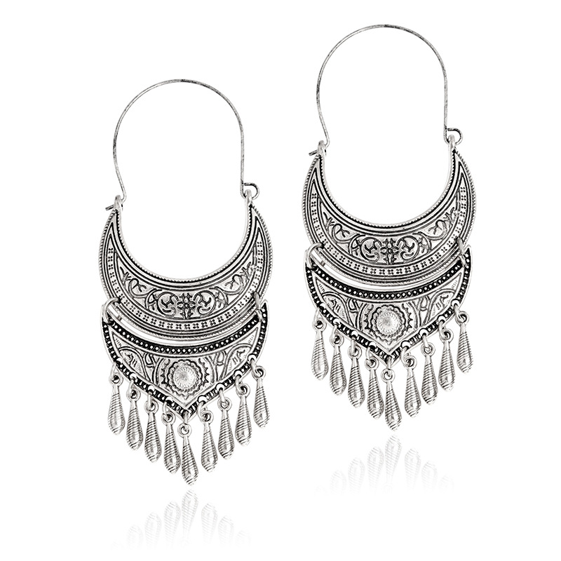 Creative Moon Sun Pattern Metal Pendant Earrings