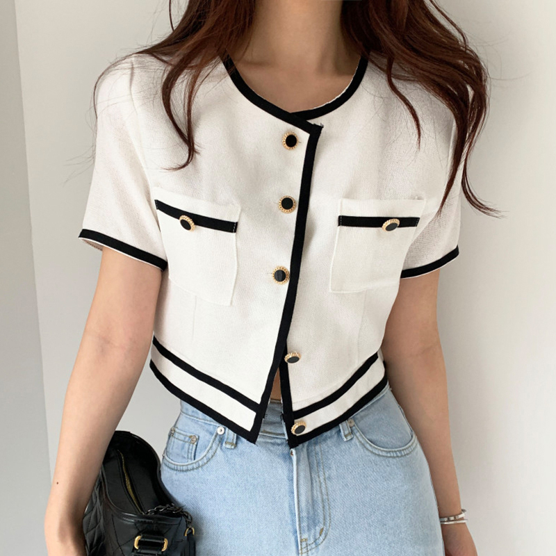 Chic Single-Breasted Straight Thin Cropped Short Coat Top