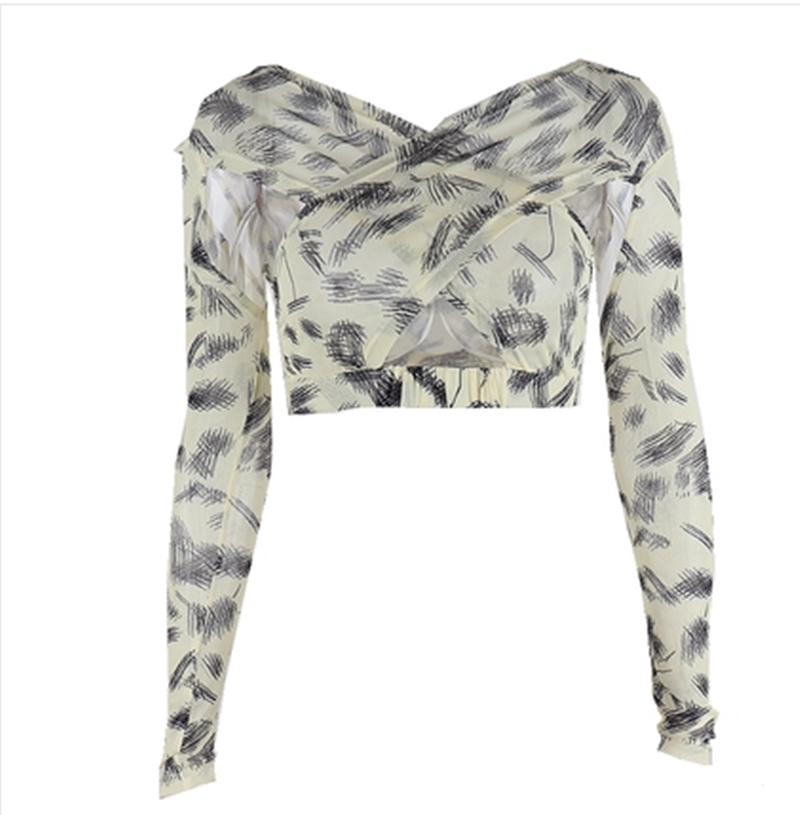 European and American Creative Print Cross Hollow Sexy Top