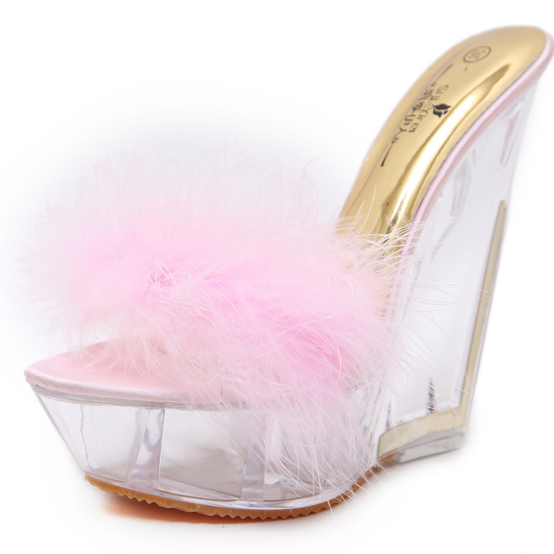 Fashion Glass And Wooly Crystal Wedge Sandals