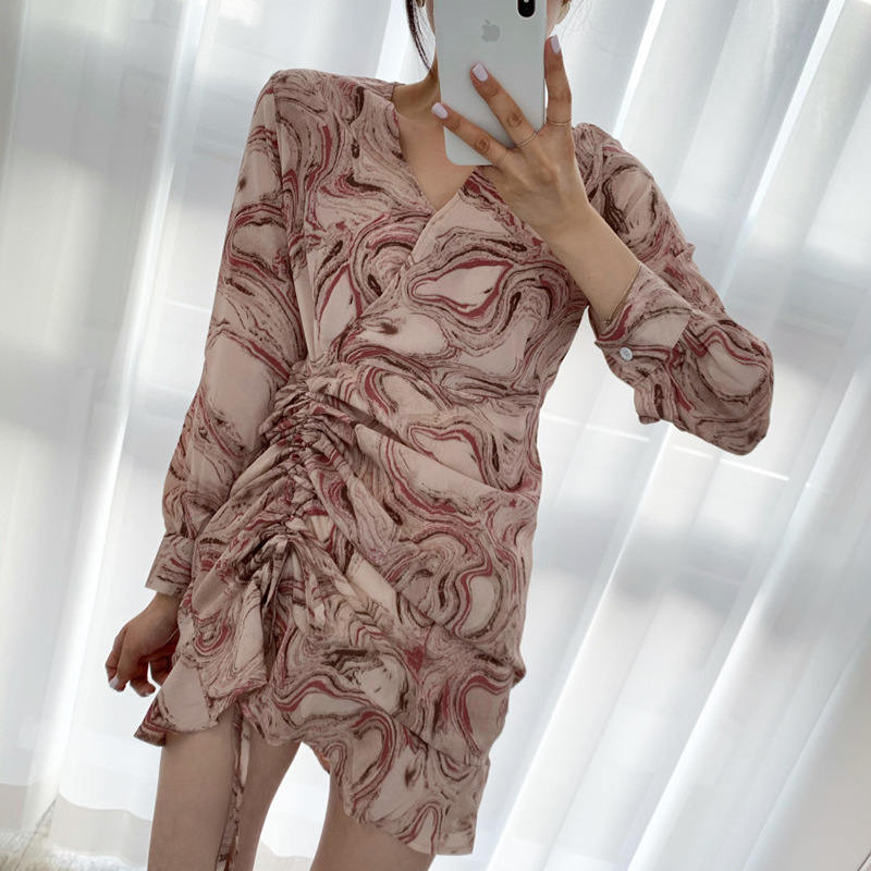 Ink Smudge Pleated Irregular Ruffle Dress