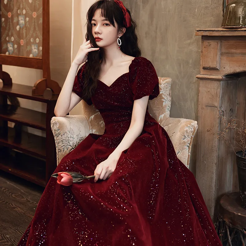 Toasting Dress Bridal red New Autumn and Winter Wedding Dress - Red