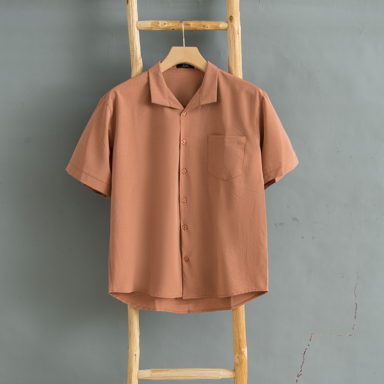 Summer port style retro lazy style non-iron solid color shirt