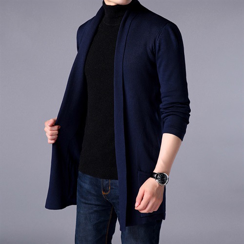 Mid-length Knitted Cardigan Jacket Solid Color Sweater