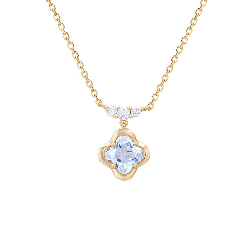 Temperament Sky Blue Topa Clover Necklace