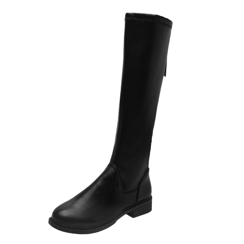 Square Heel Round Toe Back Zipper Rider Boots Black - Shop at LoveMi