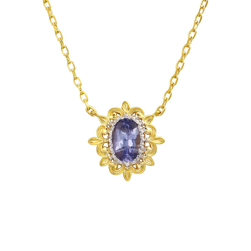 European And American Style Retro Hollow Pattern Tanzanite Necklace