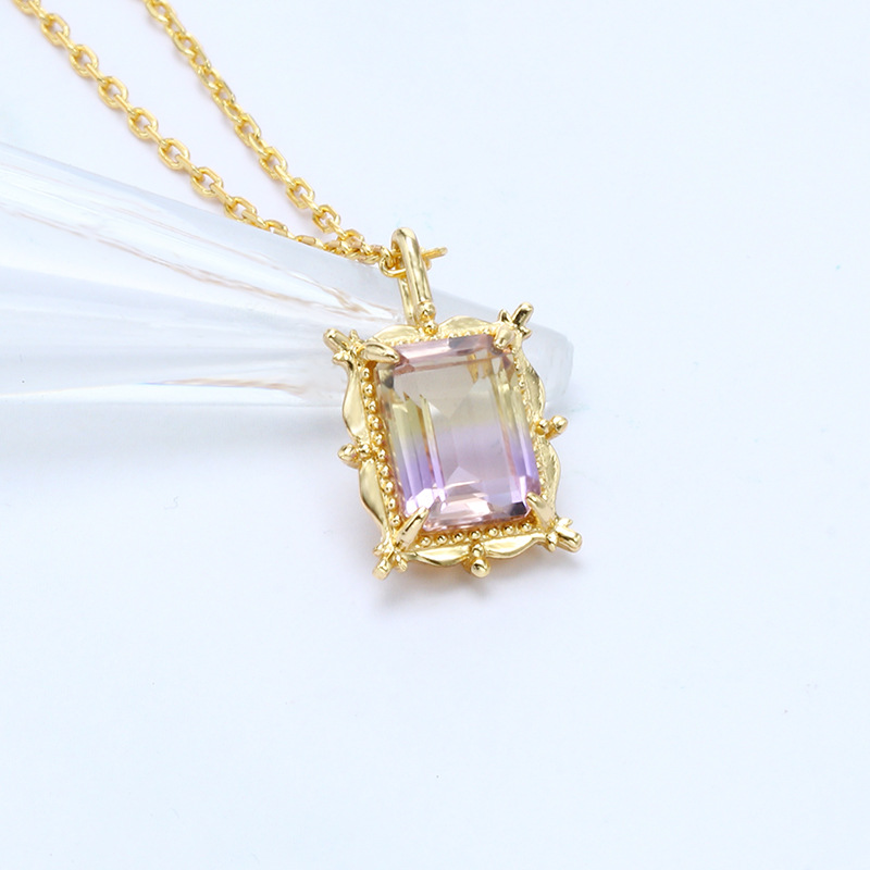 Octagonal Rectangular Amethyst Two-tone Crystal Silver Pendant