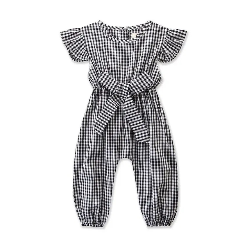 Summer Children's Jumpsuit Plaid Short Sleeved Long Climbing Romper