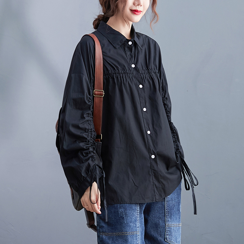 Women's Blouse Loose Waist Thick Belly Hidden Meat Crimped Shirt