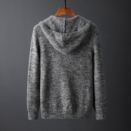 Men's Sweater Solid Color Hooded Zipper Fashion Sweater