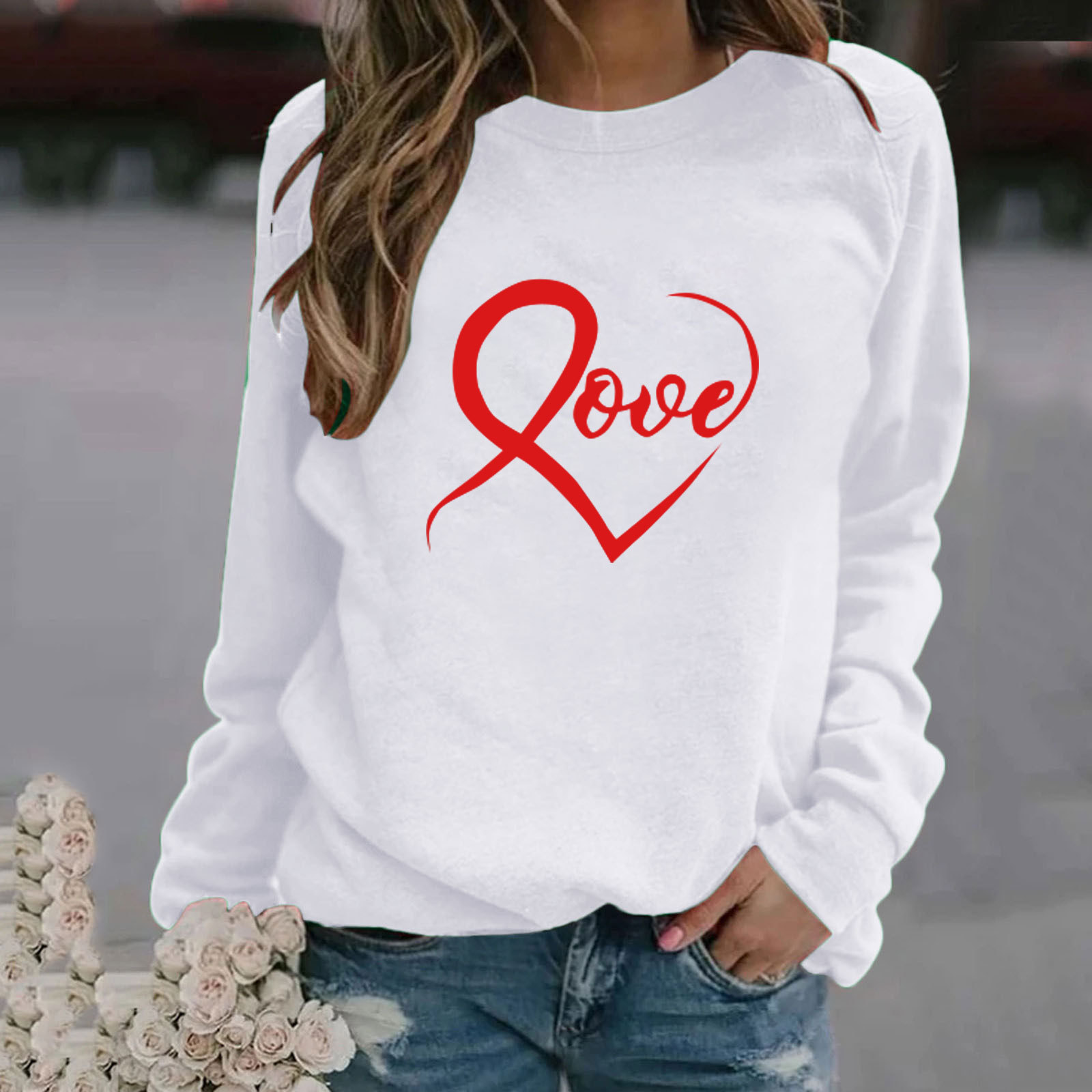 New European And American Trend Loose Long-Sleeved Fashion Round Neck Letter Printed Women's Clothing