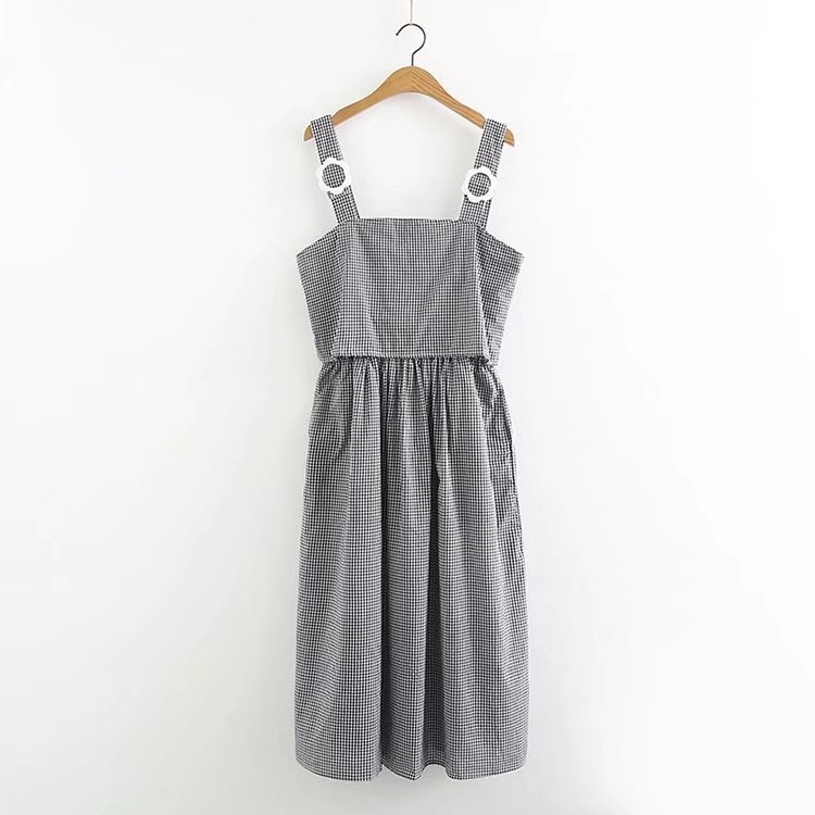 Summer Girl Picnic Series Black And White Plaid Flower Dress