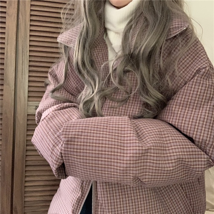 Thickened Stand-up Collar Warm Retro Plaid Bread Suit Women