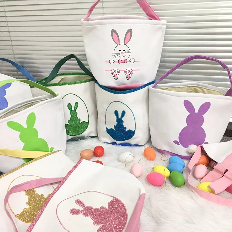 Happy Easter Burlap Bunny Ears Bags Basket Canvas Buckets