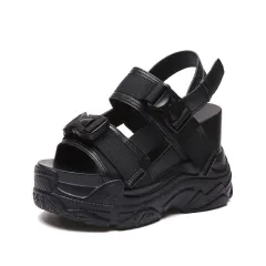 Super High Heel Wedge Platform Platform Sports Shoes - Black - View 1